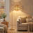 67" Boho Gold Boho Rattan Arc Floor Lamp with Remote and Dimmable LED Bulb Included Standing Light for Living Room Reading