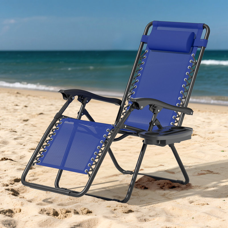 Fauteuil inclinable et pliable sans gravité, fauteuil inclinable pliable avec plateau et porte-gobelet, Bleu