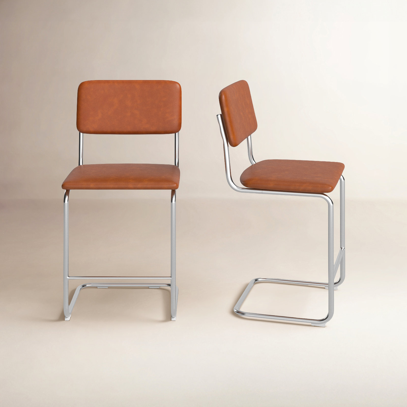 Walsh Vegan Leather Bar & Counter Stool, Saddle Tan Vegan Leather, Counter Stool (24” Seat Height)