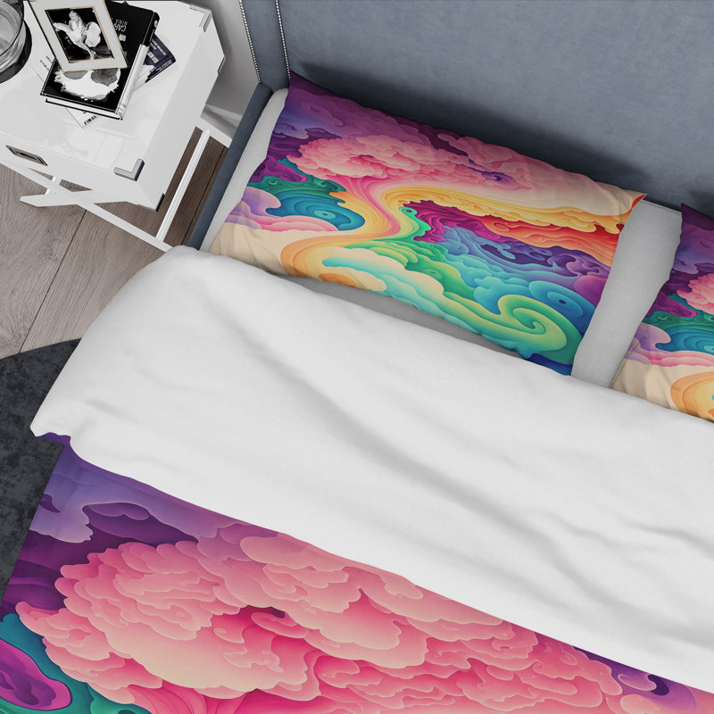 Multicolore Swirly Clouds II - ensemble de housse de couette abstrait - microfibre de polyester