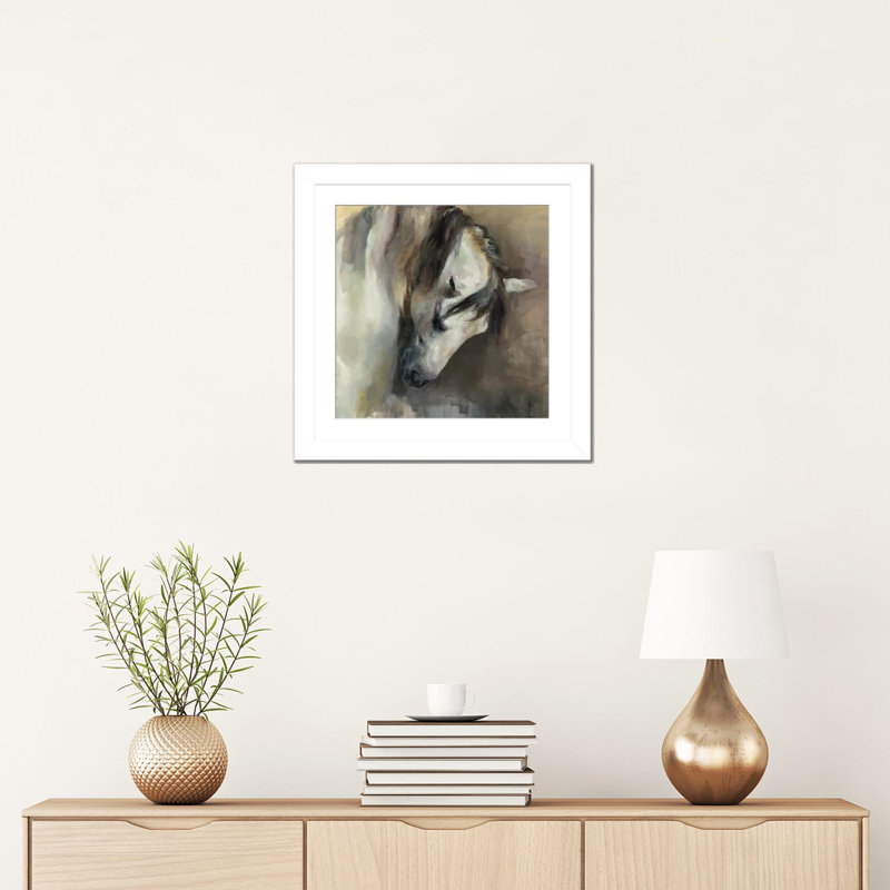 Classical Horse, 16" H x 16" W x 1" D, White Open Corner Frame Paper