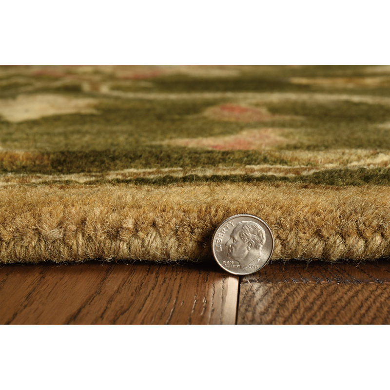 Tapis rouge / vert en laine touffeté à la main Statler, Tapis de couloir 2 pi 3 po x 7 pi 6 po, Émeraue / vert