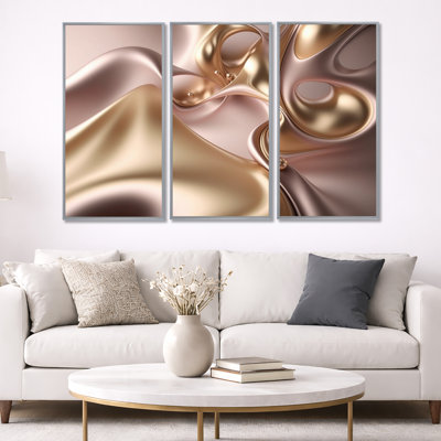Subtile sophistication en rose exquis et doré - reproduction d'art sur toile 3 pièces