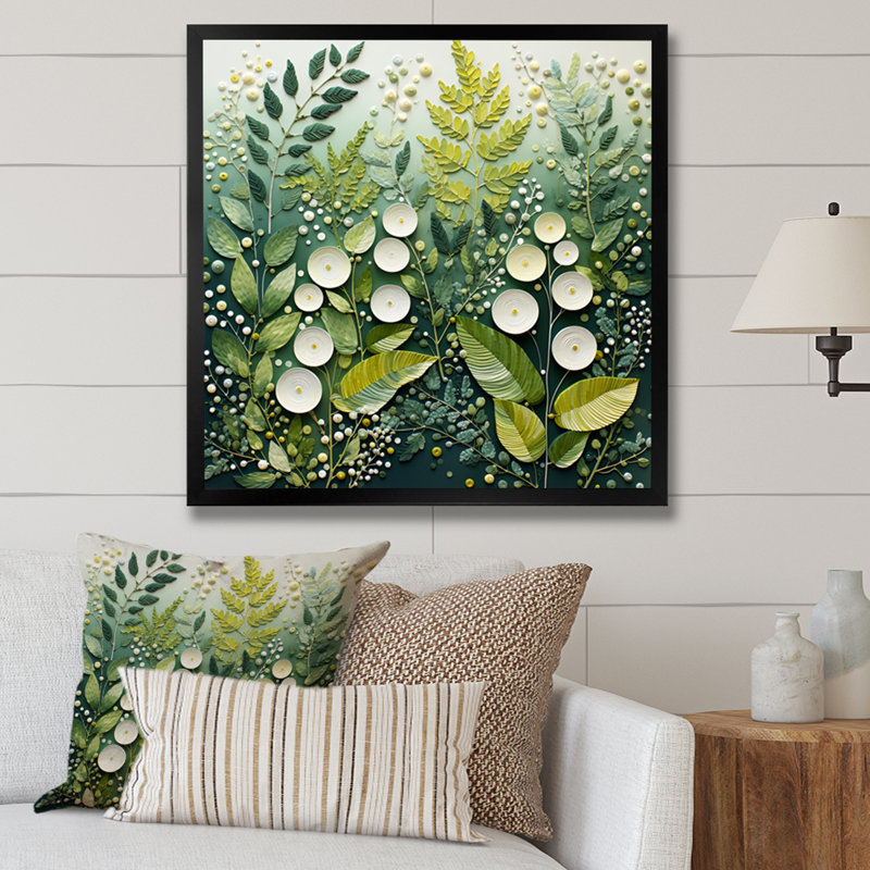 Fougères vertes et blanches, plante, éthéré, chuchotements - impression, H 36 po x l 36 po x P 1,5 po, Cadre simple noir