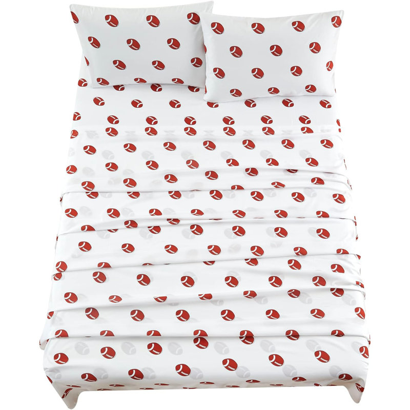 Microfiber Football Sports Sheet Set, Full Sheet Set + 1 Fitted Sheet + 2 Pillowcases