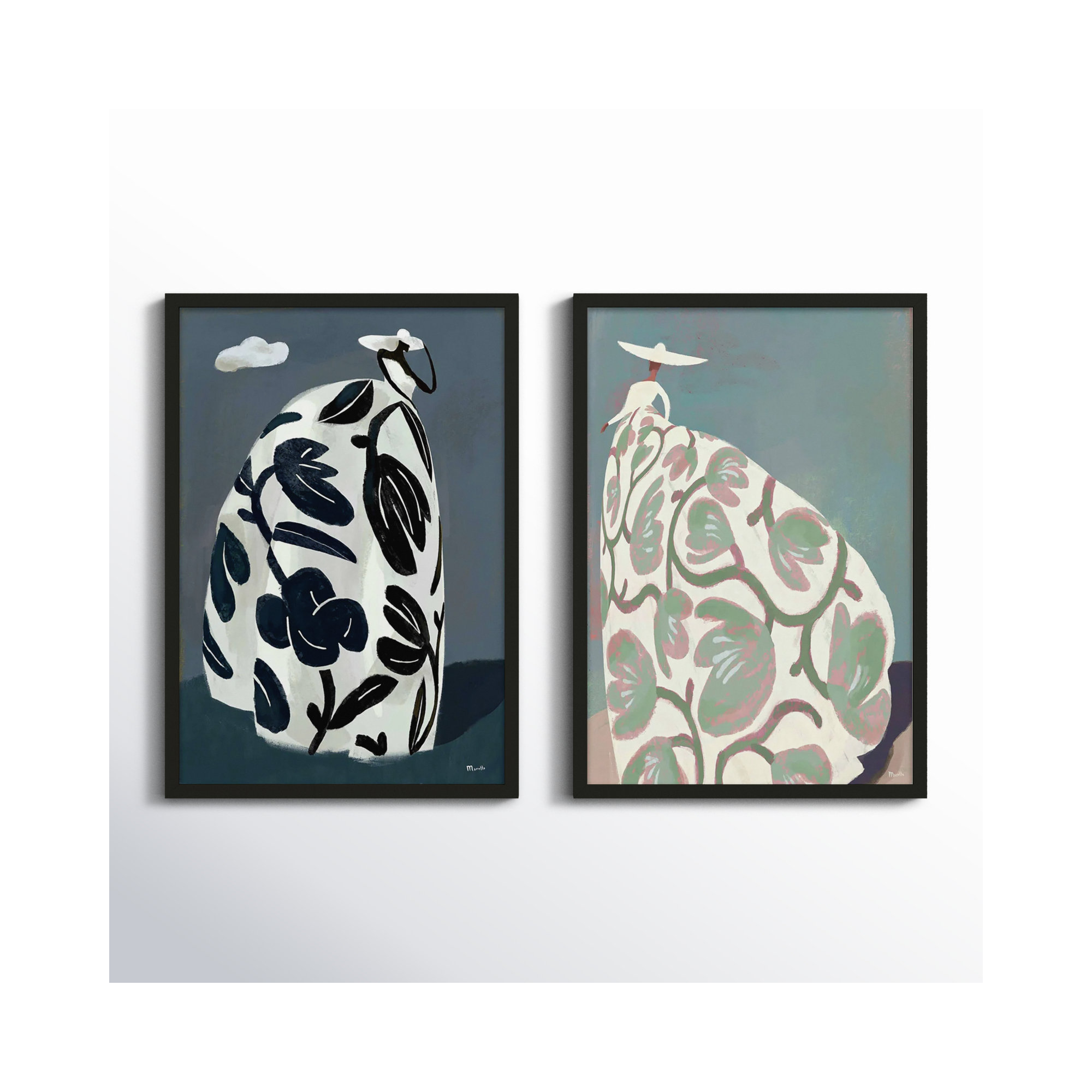 Storm & Beach Dresses by Marco Marella For Studio M, 25" H x 17.5" W, Black Paper Framed