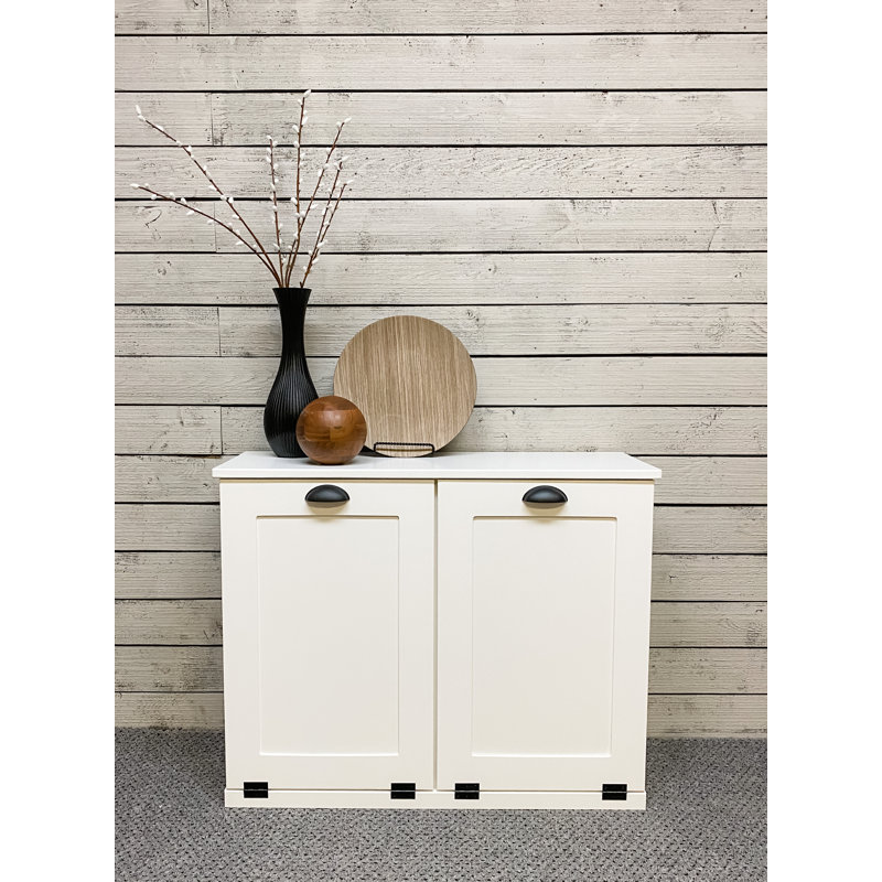 Cheyne Double Trash Bin Cabinet, White/Black