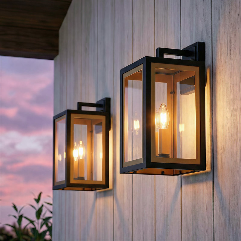 Outdoor Wall Lights with Gold Frame,16 Inch, E12, Sand Black & Gold