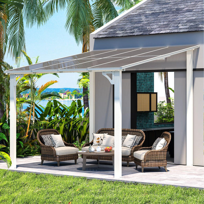 Aluminum Pergola with Canopy, 243.84cm x 243.84cm, White
