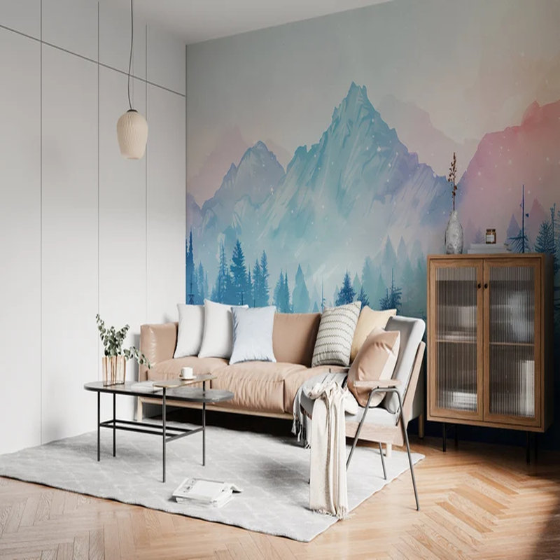 Misty Alpine Forest Mountainscape, 96" L x 108" W