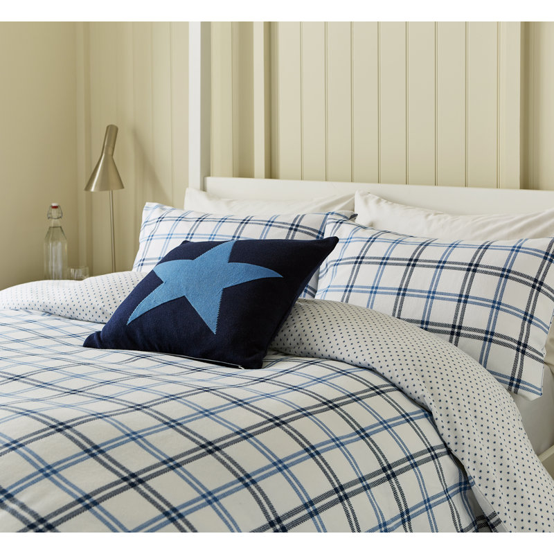 Hunter's Check Brushed Cotton Duvet Cover Set, Single Duvet Cover + 1 Pillowcase, Blue