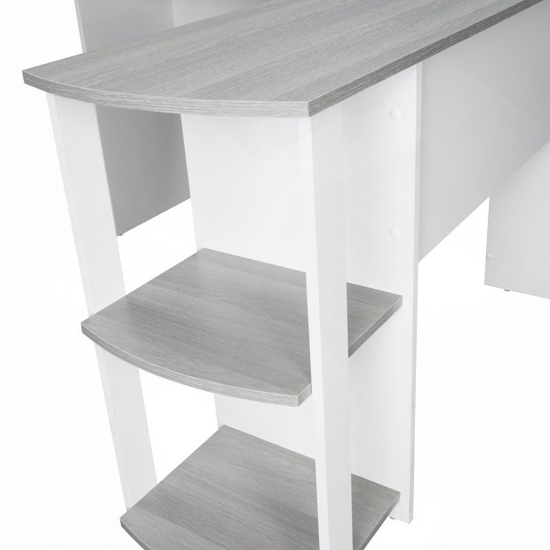 Desk,Modern L-Shaped Desk With Side Shelves, Grey