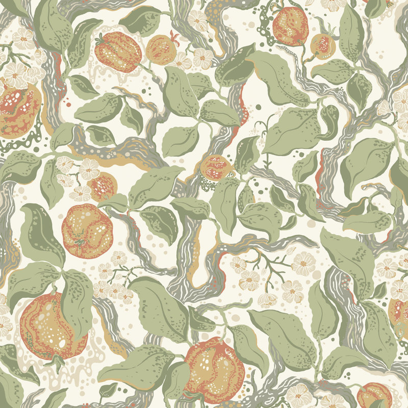 Fagring Matte Wallpaper Roll, Green/Red
