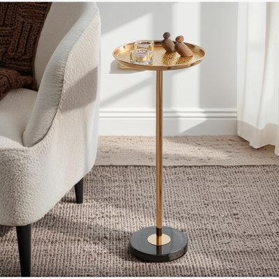 24.5” Gold Marble End Table, Adjustable Height, Modern Side Table With Anti-slip Base