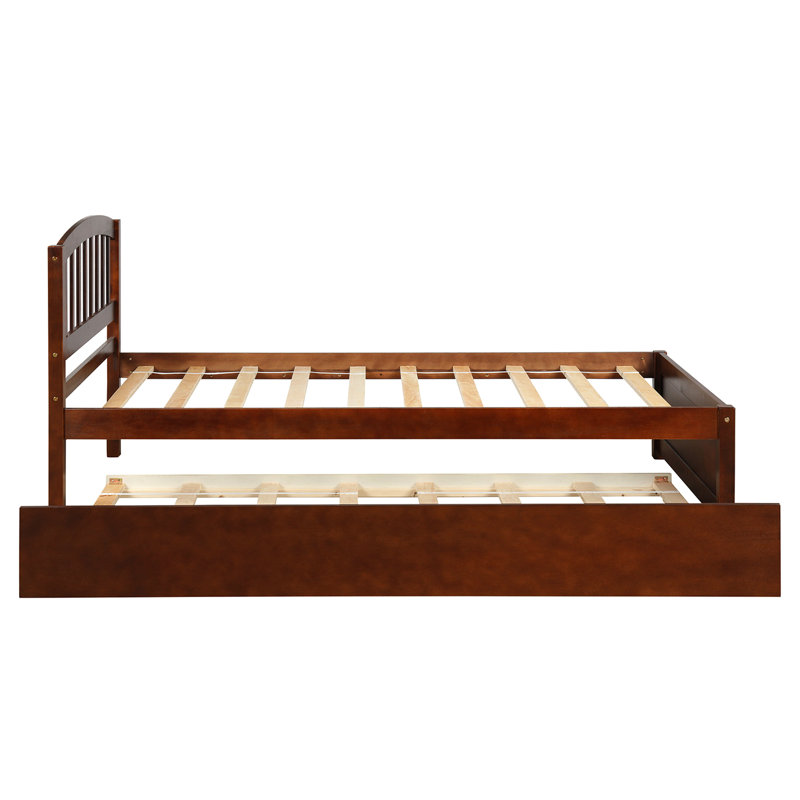 Lit plateforme simple avec lit gigogne en noyer