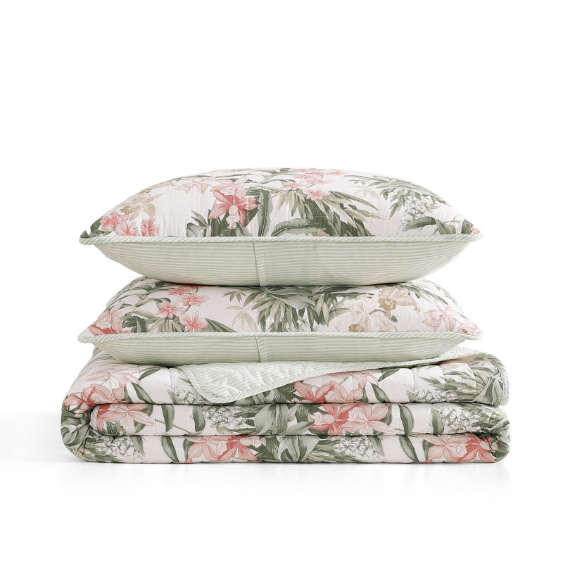 Island Orchid Quilt, Queen Quilt + 2 Standard Shams, Pink