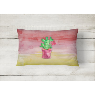 Flowering Cactus Watercolor Lumbar Pillow