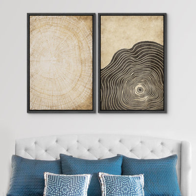 2 anneaux d'arbre en bois brun gris