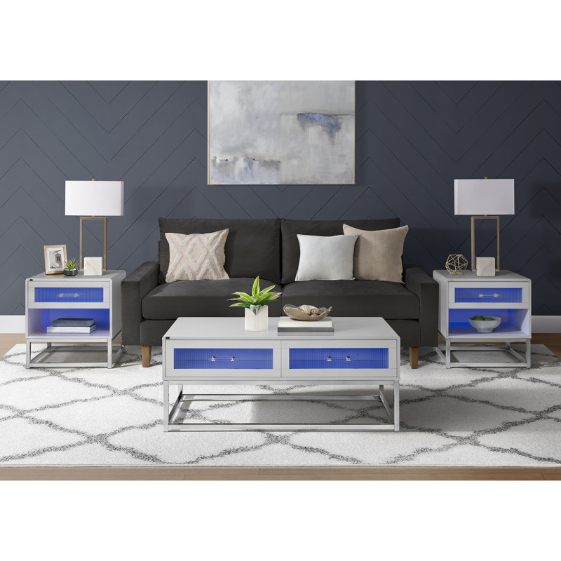 Leominster End Table with LED and Battery Pack in Glossy White