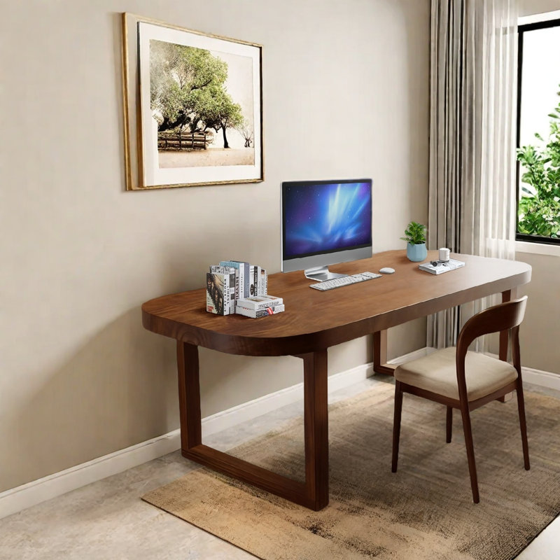Solid wood brown desk, rectangular executive desk, 29.53" H x 63" W x 27.56" D