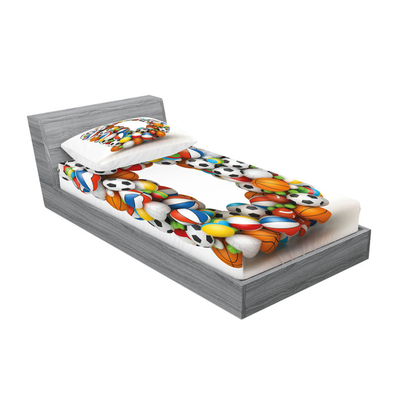 Multicolore drap-housse et coussin décoratif Ambesonne, Ensemble de draps pour lit simple + 3 pièces supp