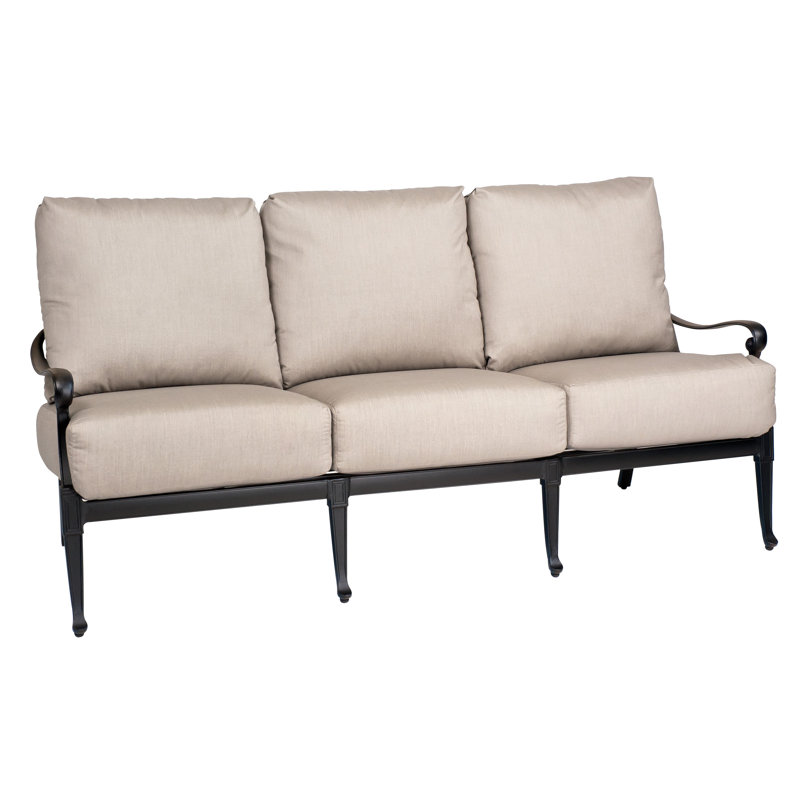 Wiltshire 75'' Wide Aluminum Patio Sofa with Cushions, Textured Black, Linen Antique Beige Sunbrella®