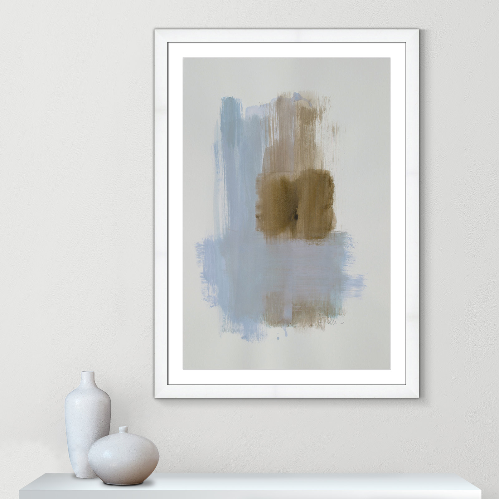 Esmeray "Powder Room Wash IV" Print, 43" H x 31" W x 1.25" D, White Cube Frame Matted