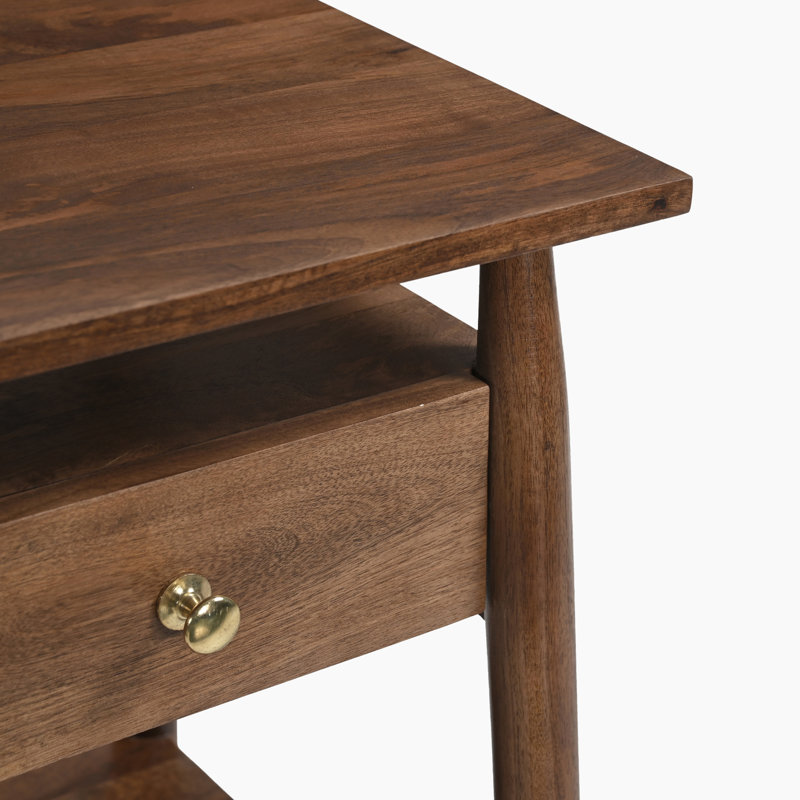 Elbra Square Mango Wooden Drawer & Shelf Nightstand Bedside Table - Vintage Retro 1930s Design