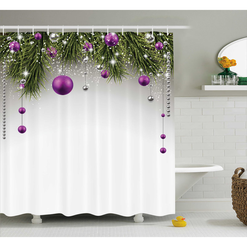  Rideau de douche à imprimé boules de Noël avec crochets, H 70 po x l 69 po