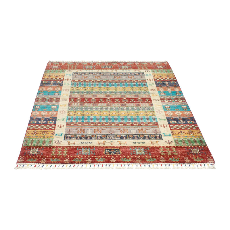 Tapis tribal rouge et multicolore 4 x 6