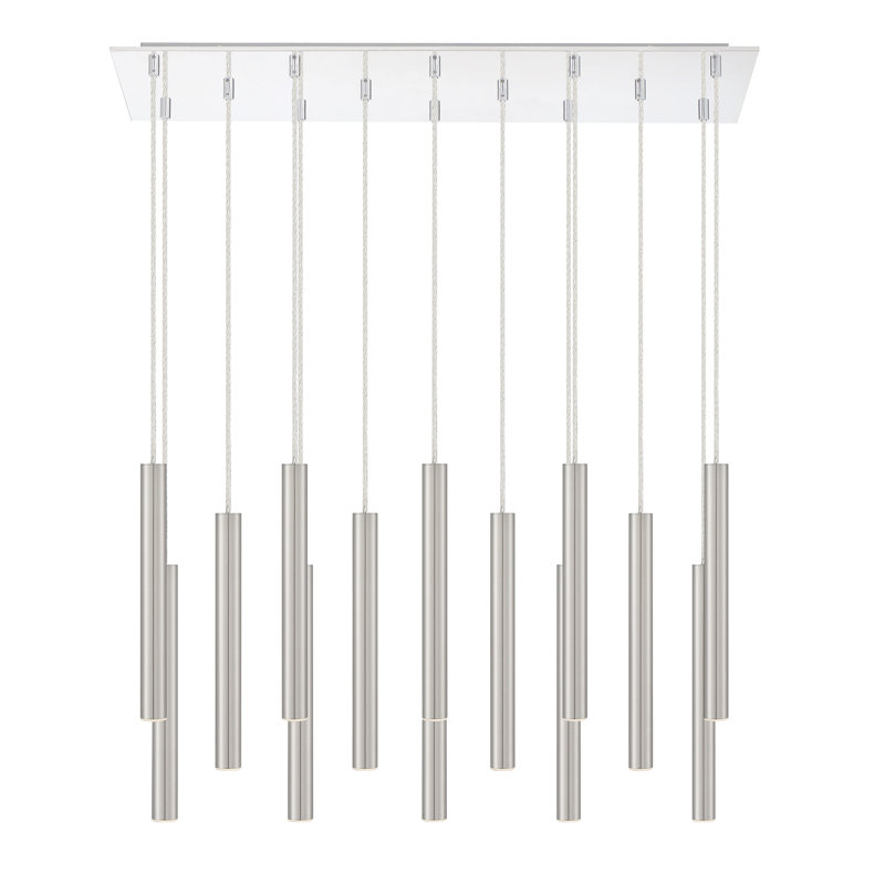 Luminaire suspendu cylindrique à DEL 14 lumières Bowning, Nickel satiné