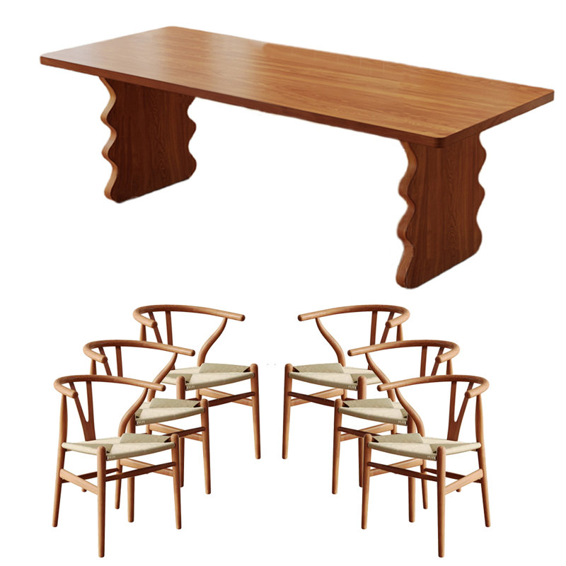 6 - Person Solid Wood Solid Wood Top Double Pedestal Dining Set, 29.53"H x 86.61"L x 31.5"W