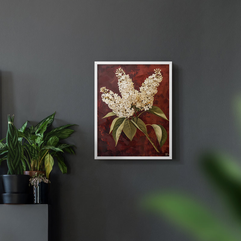 Série FLORAL CXCVII - Impression encadrée de qualité supérieure - Prêt à accrocher - Aucun clou requis, Blanc / Blanc