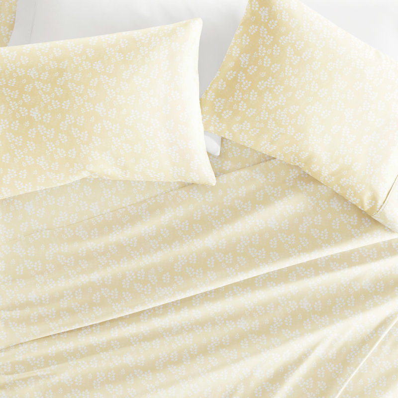 Ensemble de draps en microfibre Floral Wheatfield, Lit double, Gris