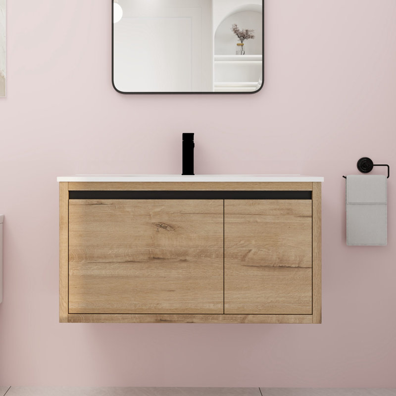 35.66 " W Wall Mounted Wall Mounted 1 Single Vanity Bathroom Vanity With Resin Top