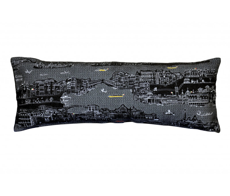Housse de coussin en lin neutre, 14 po x 35 po, Forme rectangulaire, Noir/gris