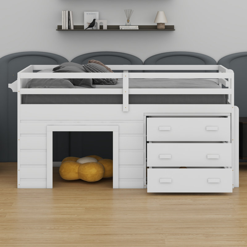 Lit mezzanine avec tiroirs et tablette, White
