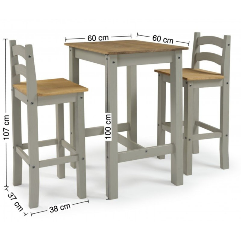 Tol 2 - Person Pine Solid Wood Dining Set, Grey