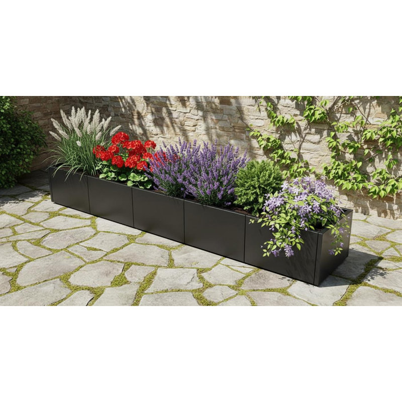 Boîte à fleurs en métal pour plantes d'extérieur, conception à base ouverte, 12 po H x 68 po L x 18 po P