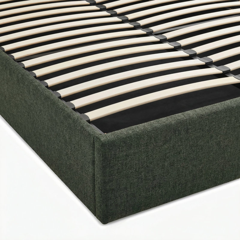 Roselane Upholstered Ottoman Storage Bed, Green Fabric, King
