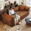 Canapé-lit convertible de 200 cm (78,8 po) avec coussins de soutien lombaire et accoudoirs, canapé-lit futon confortable, canapé d'angle modulaire sans dossier, tissu en velours côtelé, pour salon et chambre.-1314372551