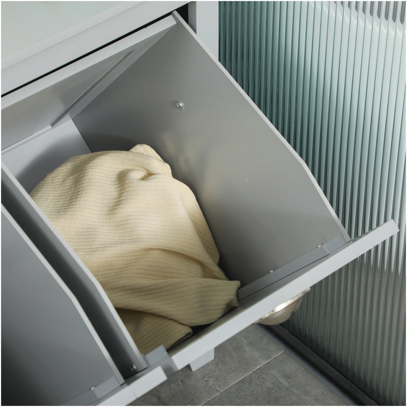 HOMCOM Tilt-Out Laundry Sorter Cabinet, Bathroom Storage Organizer With Two-Compartment Tilt-Out Hamper, Gray