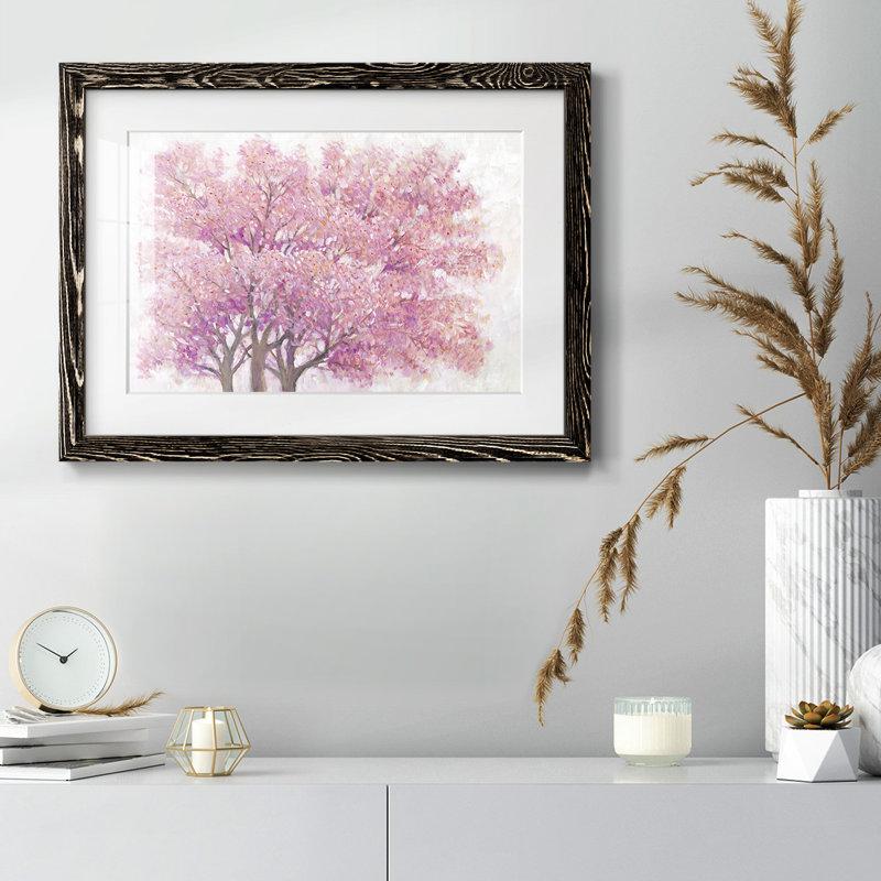 " Pink Cherry Blossom Tree I ", 18" H x 26" W, Black