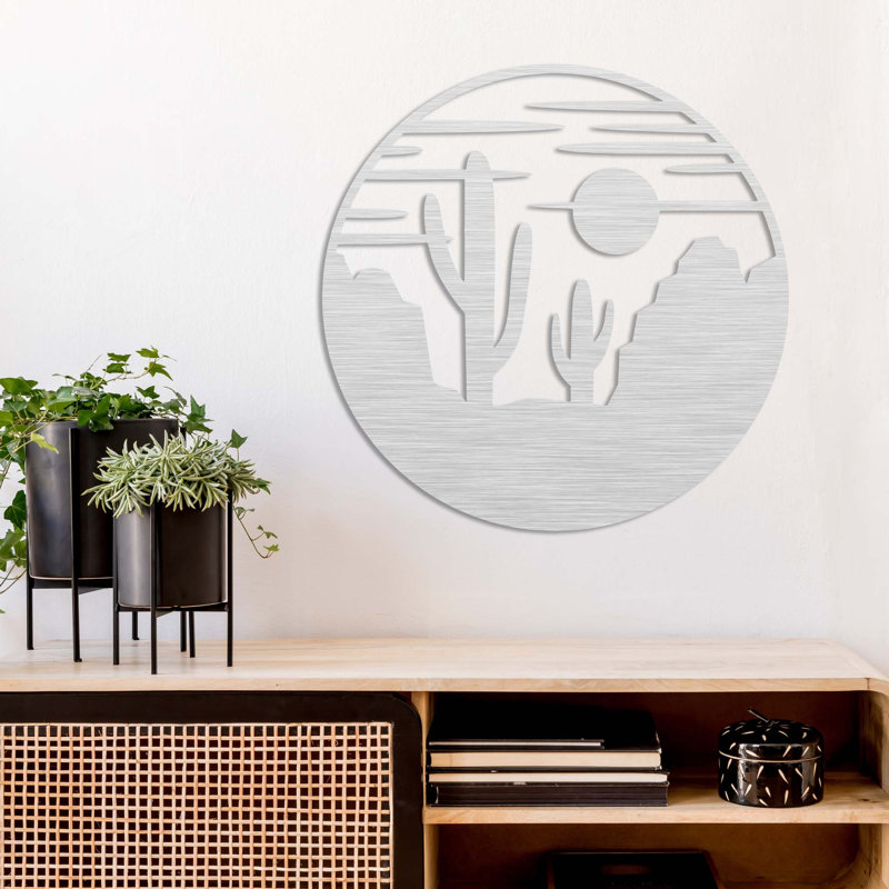 Art mural en métal Desert View, H 16 po x l 16 po x P 0,12 po, Argent