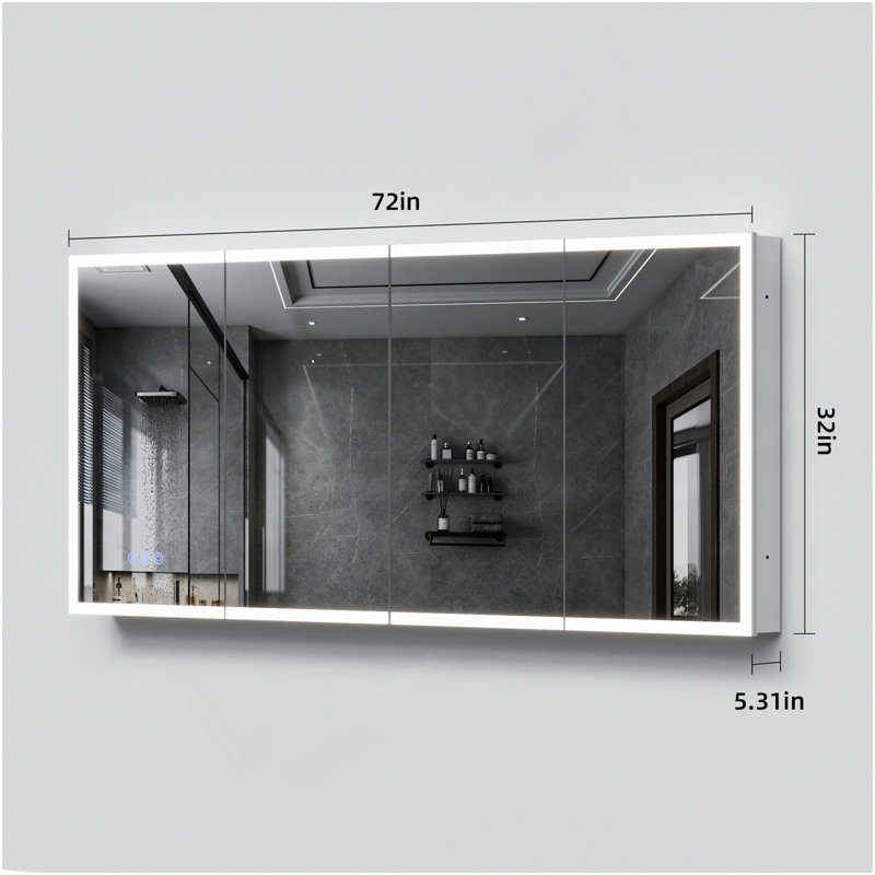 Armoire à pharmacie à DEL avec miroir, armoire de salle de bain avec miroir 72 * 32 pouces avec lumières, encastrée ou murale, 3 couleurs Temperaturesanti-Fog