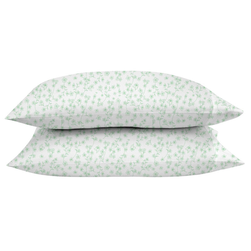 Organic Sateen Sheet Set, Queen Sheet Set with 2 Pillowcases, Multi-Colour Green, Floral