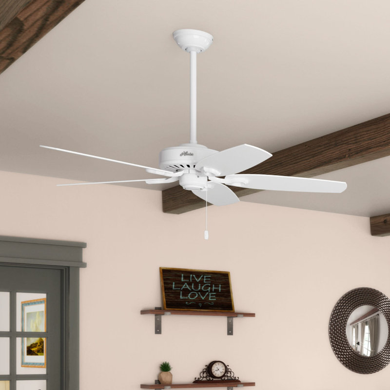 52" Builder Elite 5 - Blade Standard Ceiling Fan with Pull Chain, Snow White
