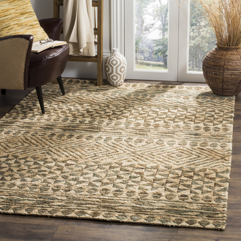 Geometric Hand Woven Jute Geometric Rug, Rectangle 4' x 6'