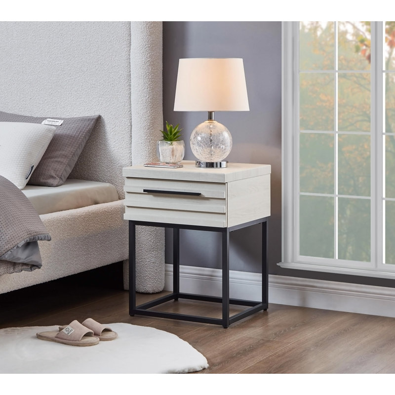 Celestial Contemporary Storage End Table, White