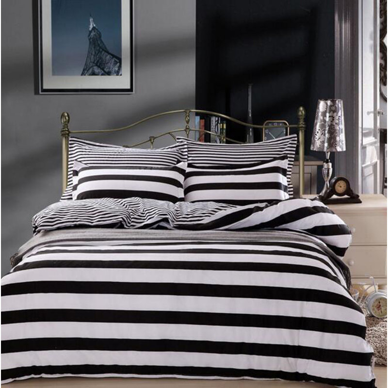 Ensemble de housse de couette en mélange de coton noir / blanc 4 pièces